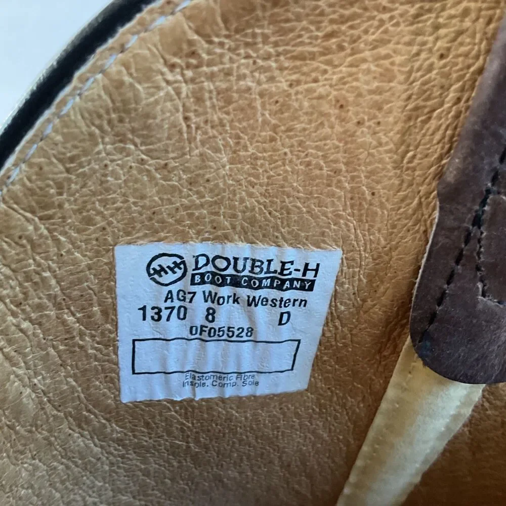 Double-H AG7 Work Western Cowboy Boots Brown Leather Sz 8D #1370